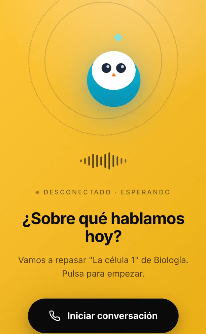 El profesor IA de Tuttoria listo para repasar por voz el tema La célula 1 de Biología